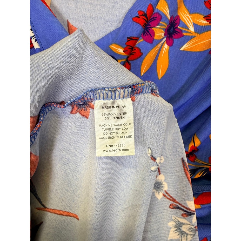 Sweetheart Faux Wrap Jersey Dress Malibu Ultramarine Floral 1L Coquette Dopamine - Picture 8 of 9